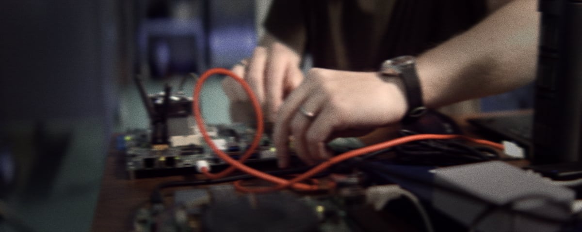 Close-up of a circuit board Code Metal team members are working on